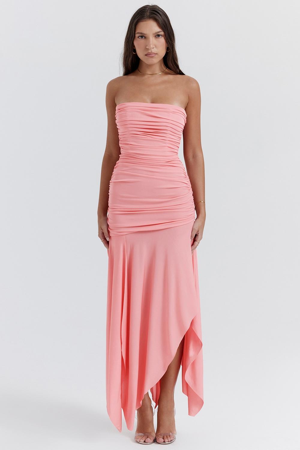 Ivana  apricot gathered asymmetric dress Product Image
