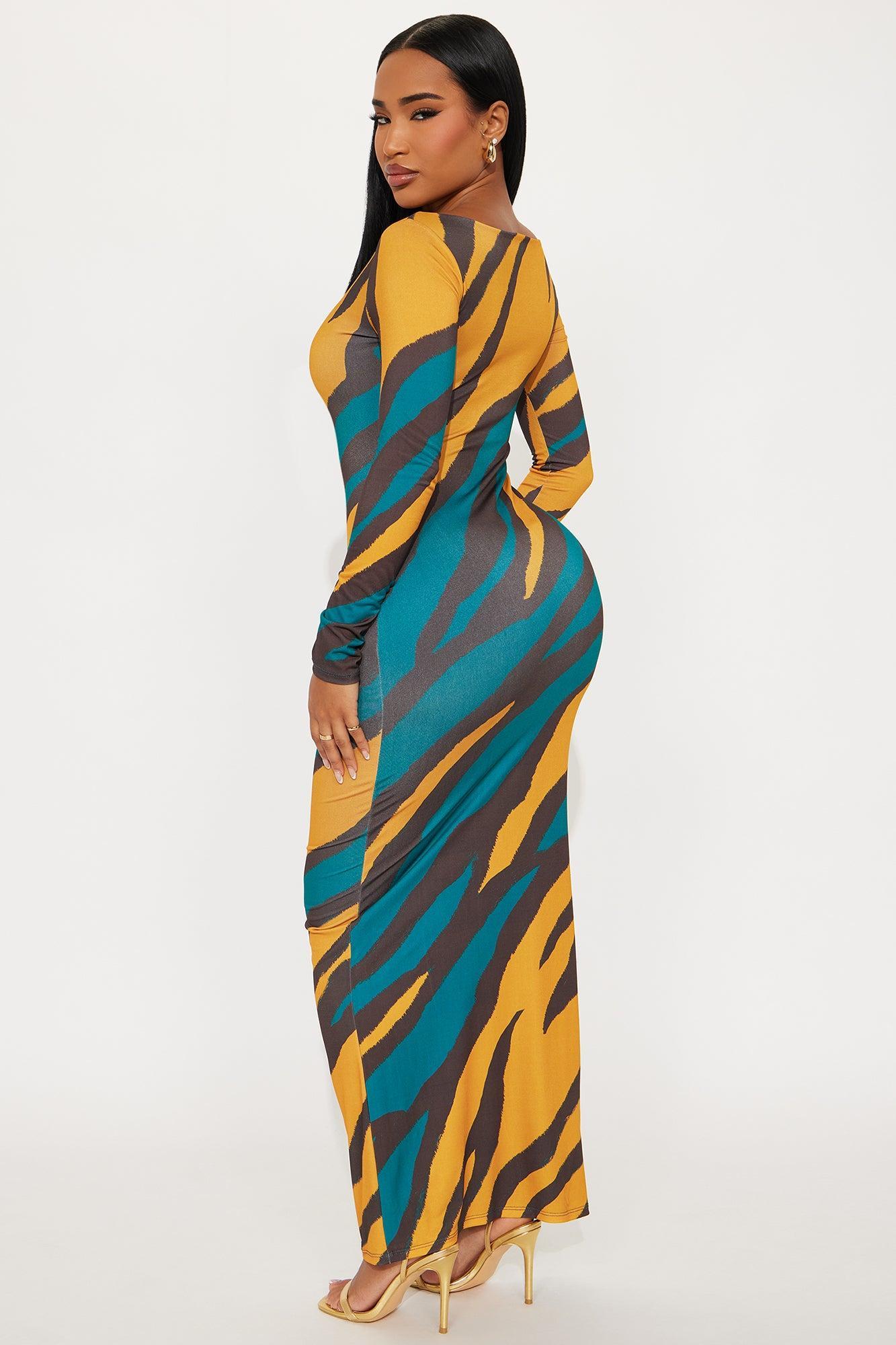 Sabriana Animal Print Maxi Dress - Teal/combo Product Image