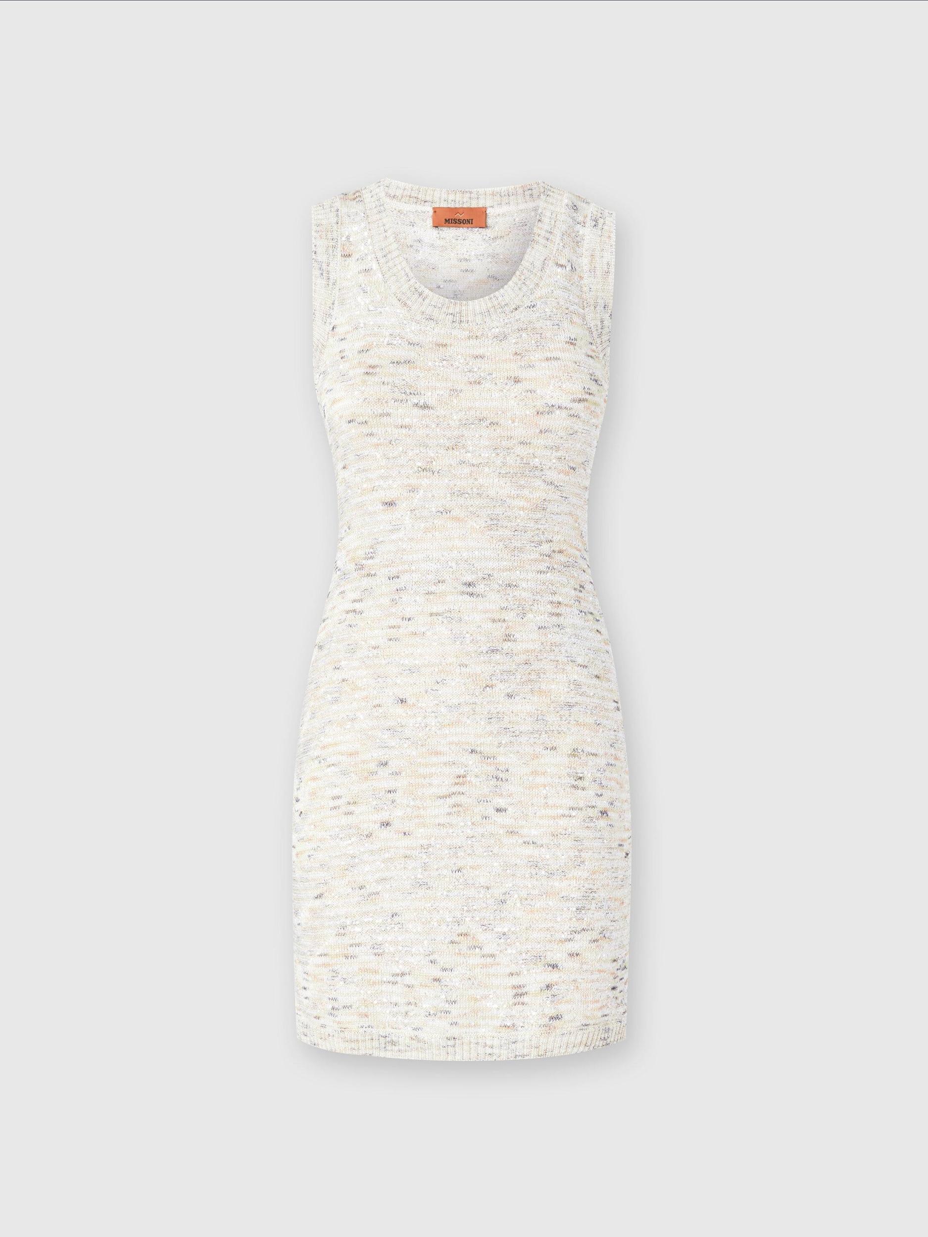 Sleeveless mini-dress in slub knit with sequins Product Image