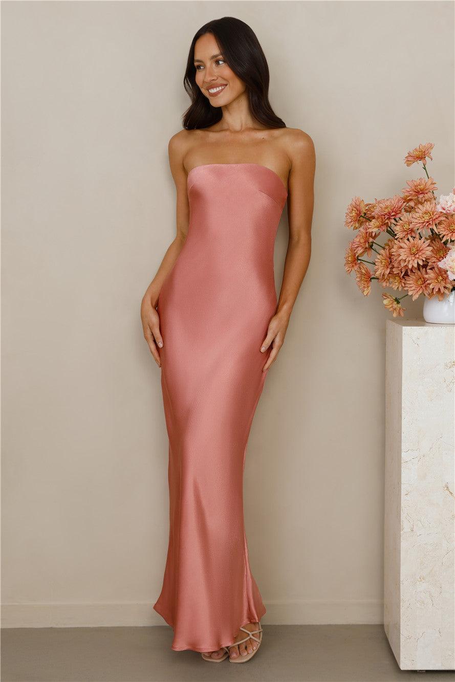The Felicity Strapless Satin Maxi Dress Rose Product Image