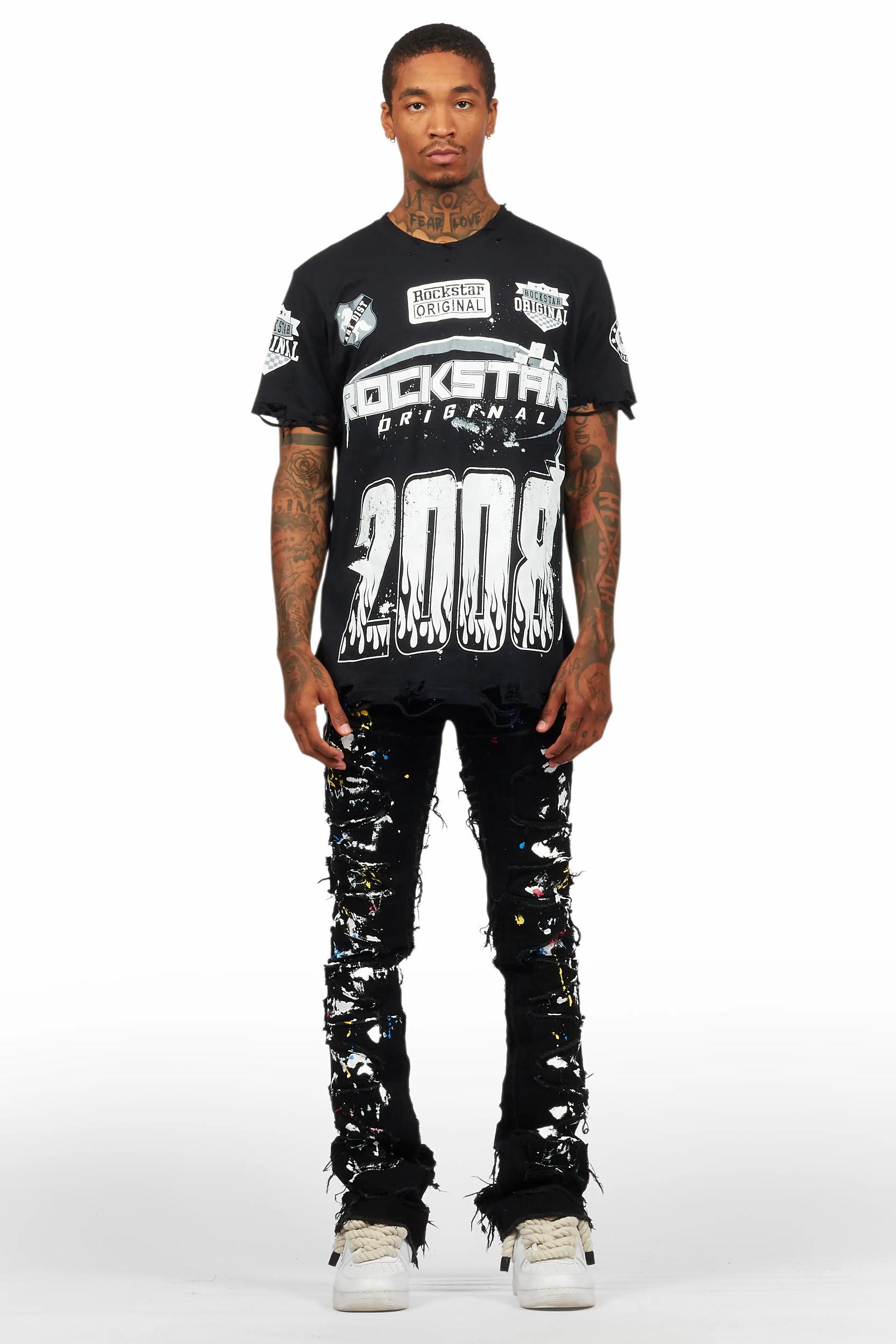 Shaddie Black Painter Stacked Flare Jean Male Product Image