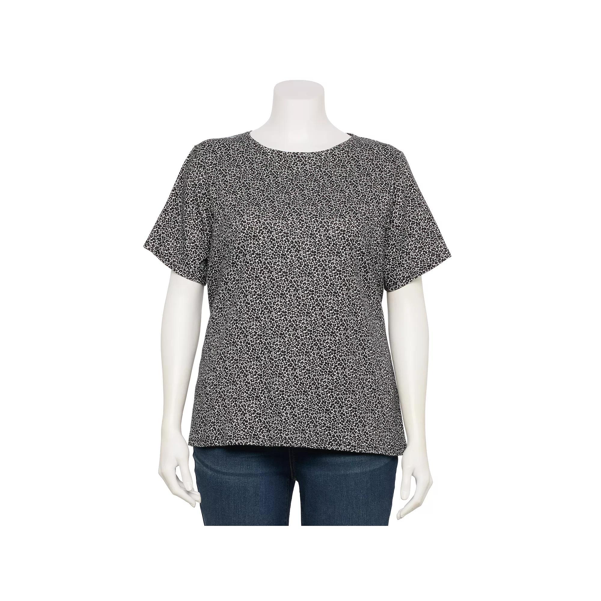 Plus Size Croft & Barrow® Essential Crewneck Top, Women's, Size: 2XL, Deep Pink Geo Product Image