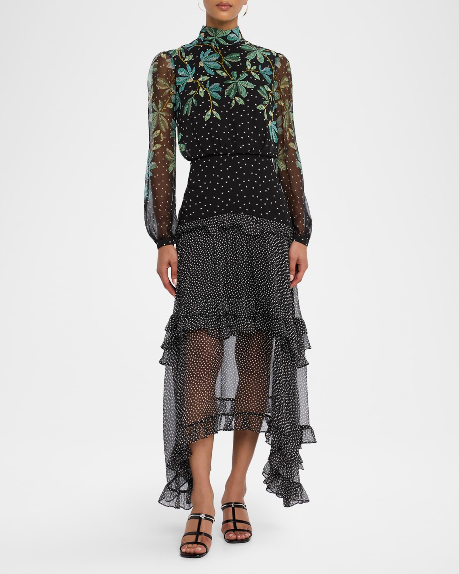 Jolie-C Floral Silk Tiered-Ruffle Midi Dress Product Image