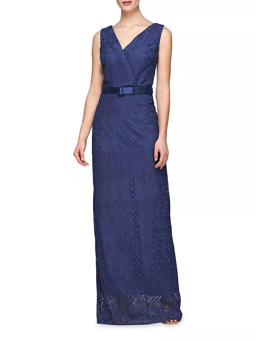 Hendrix Belted Lace Column Gown Product Image