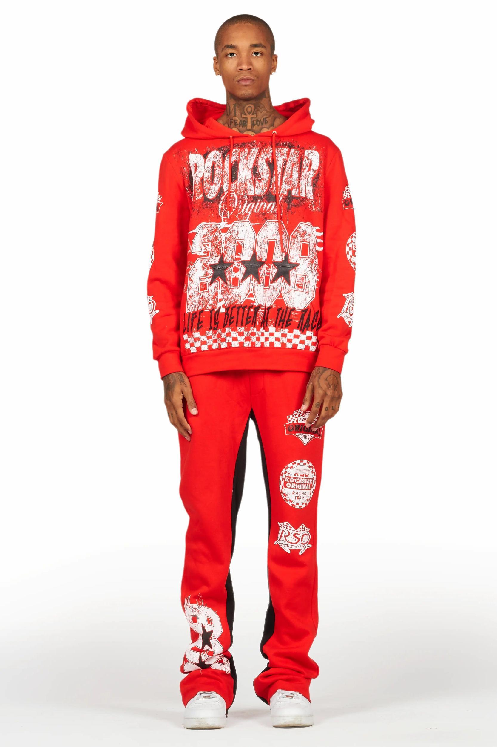 Racing Grung Red Hoodie/Baggy Track Pant Set Male Product Image
