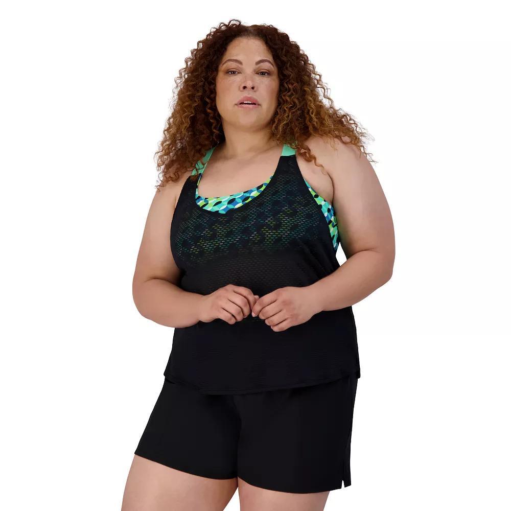 Plus Size ZeroXposur Circus Wide Strap 2-in-1 Tankini Swim Top with Sports Bra, Womens Product Image