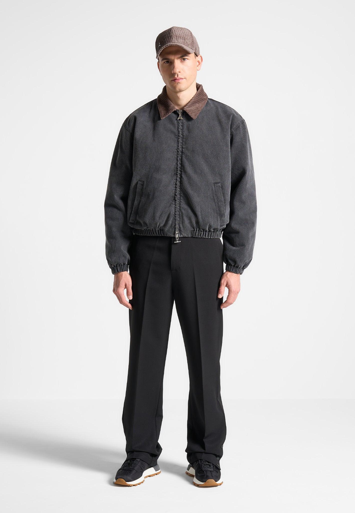 Denim Padded Cropped Bomber Jacket - Washed Grey Male Product Image