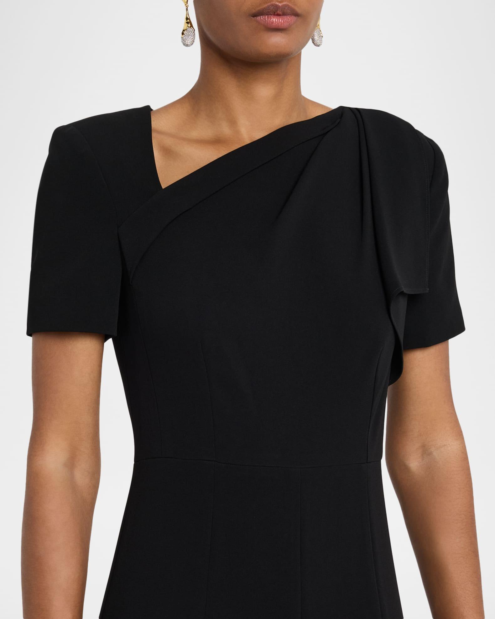 Shoulder Drape Short-Sleeve Light Cady Midi Dress Product Image