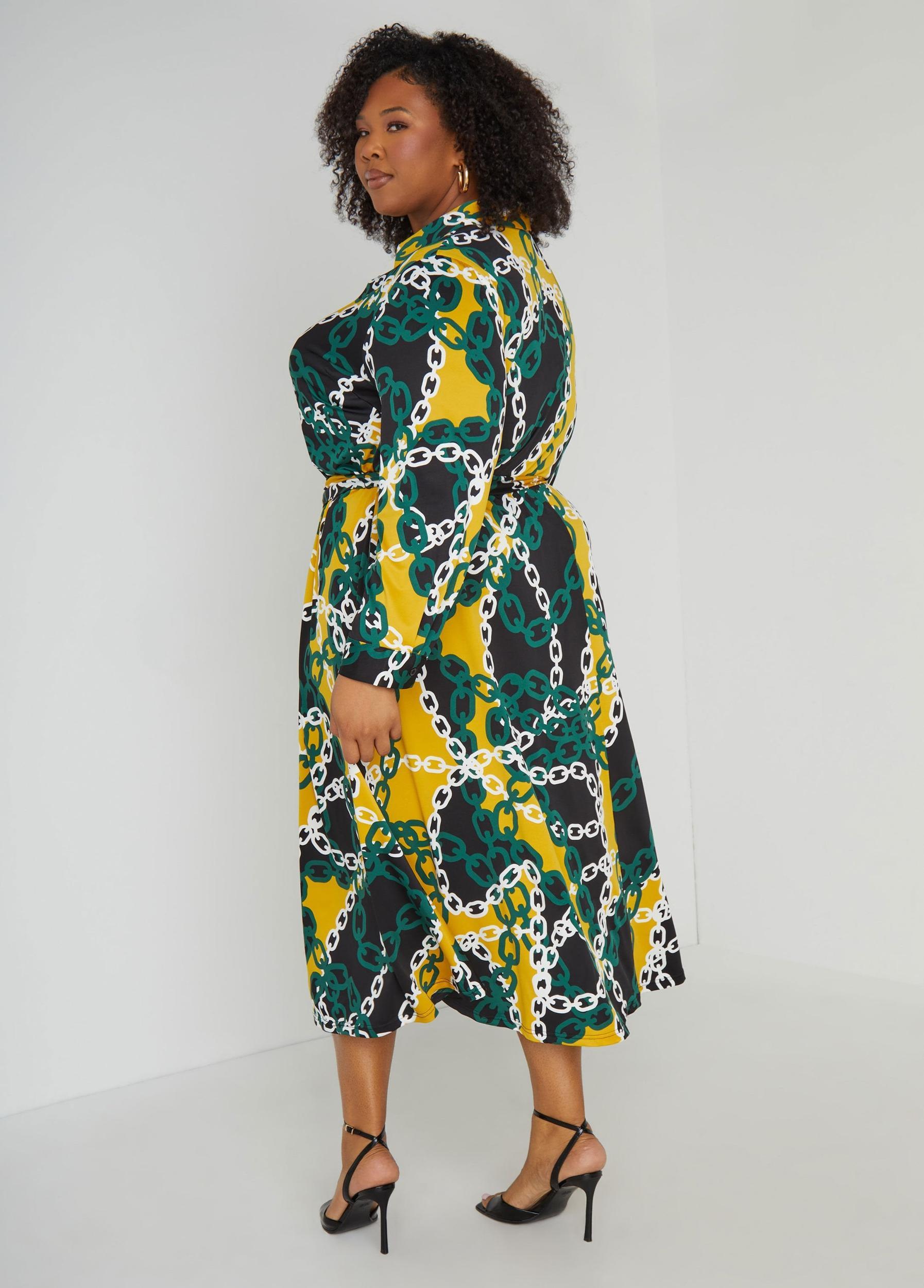 Plus Size Link Print A Line Shirtdress Ashley Stewart Product Image