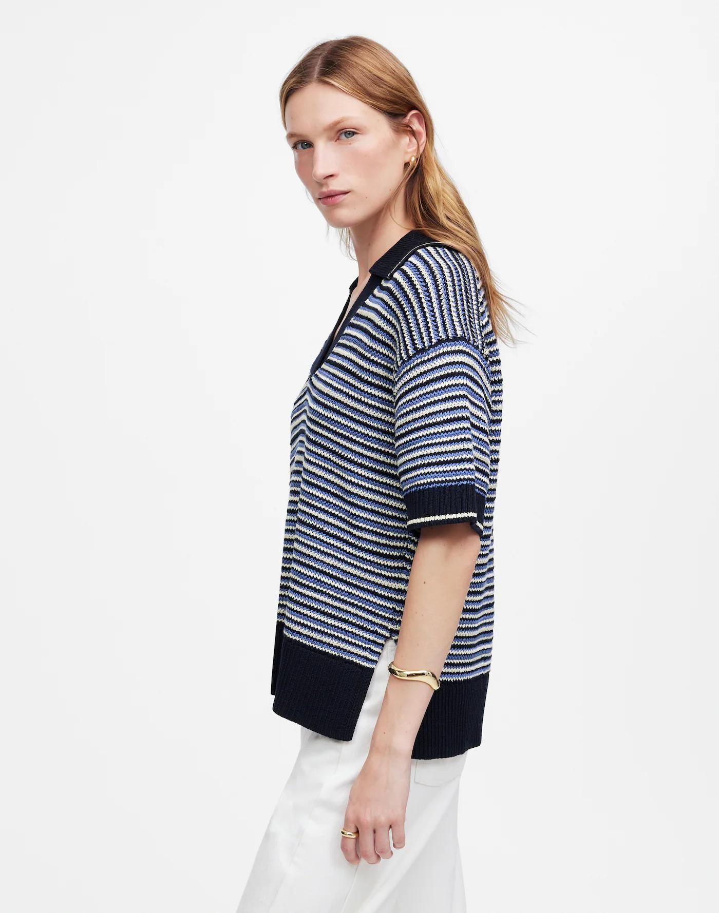 Striped Johnny-Collar Sweater Tee Product Image