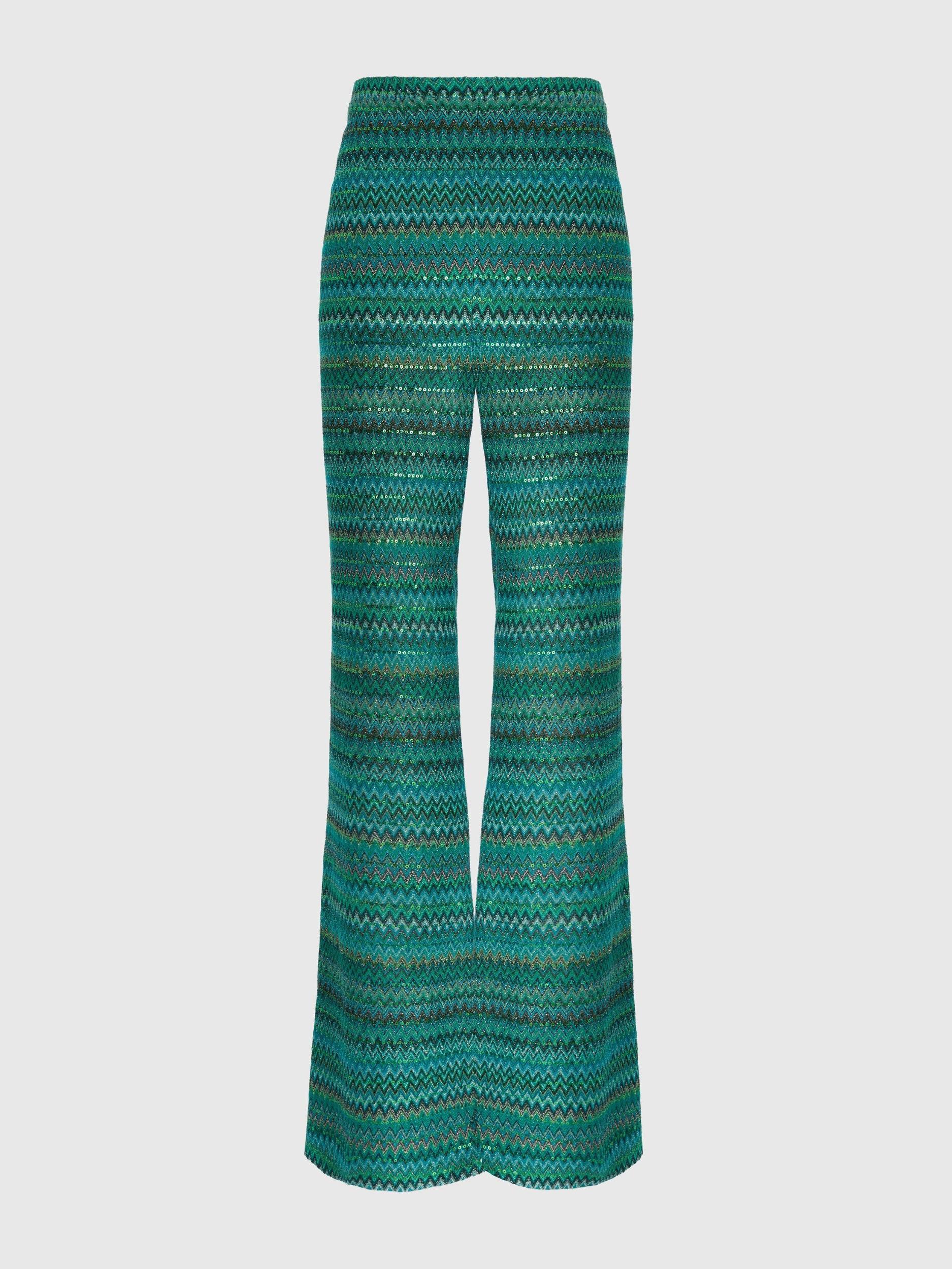 Flare trousers in zigzag viscose blend with sequins Product Image