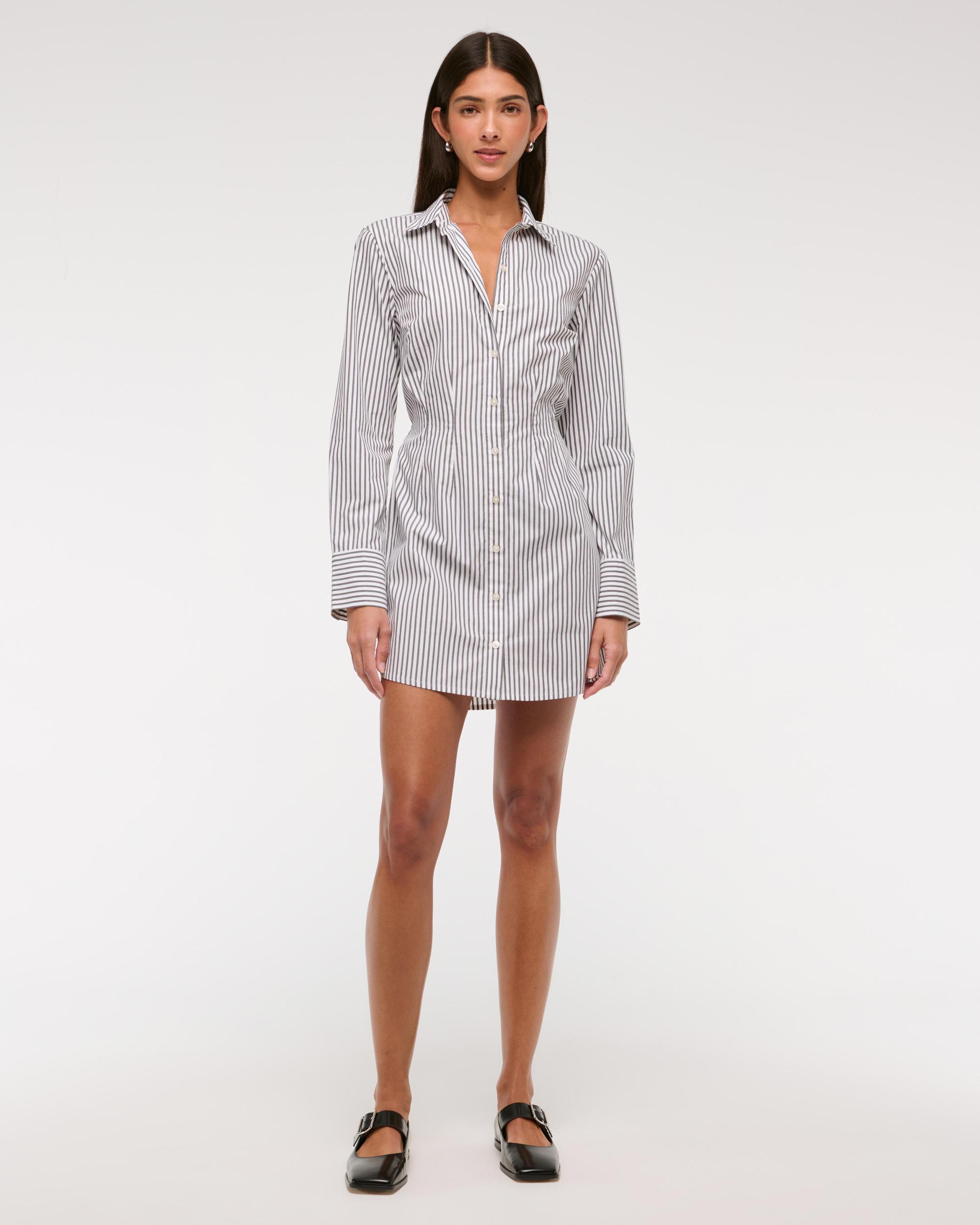 Fitted Long-Sleeve Mini Shirt Dress Product Image