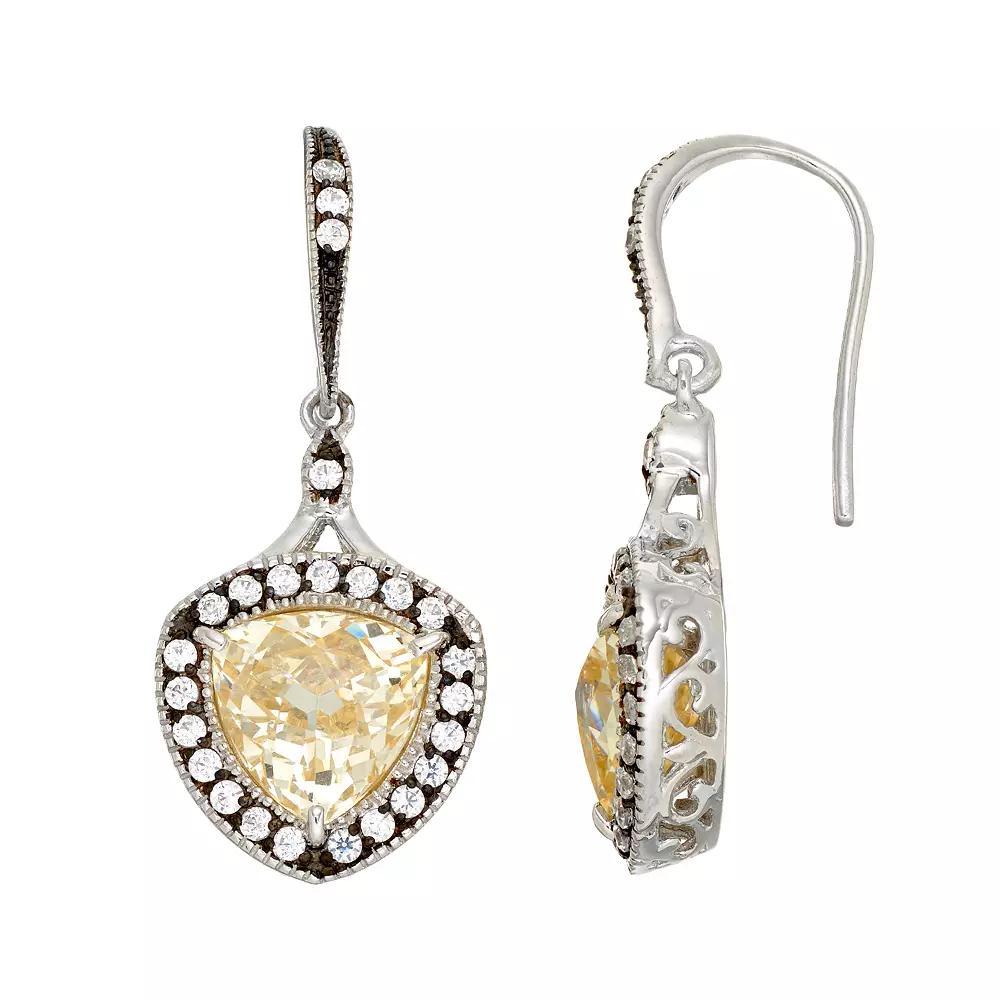 SIRI USA by TJM Sterling Silver Cubic Zirconia Halo Drop Earrings, Women's, Yellow Product Image
