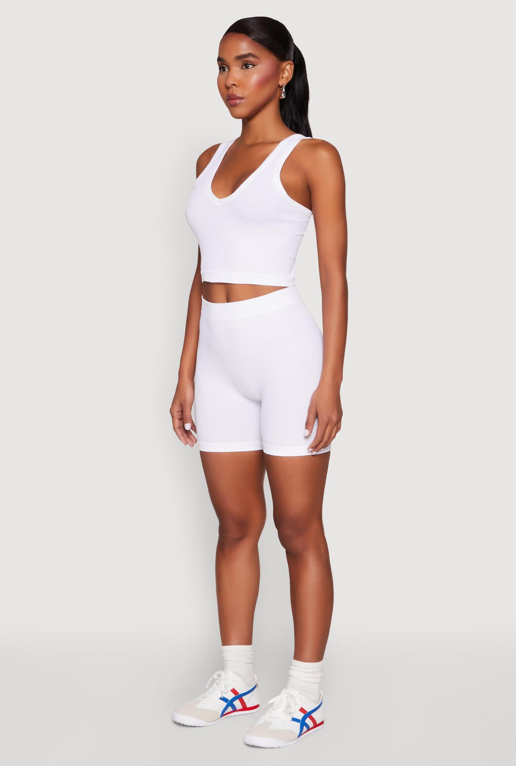 Womens Seamless V Neck Cropped Tank Top and Shorts Product Image
