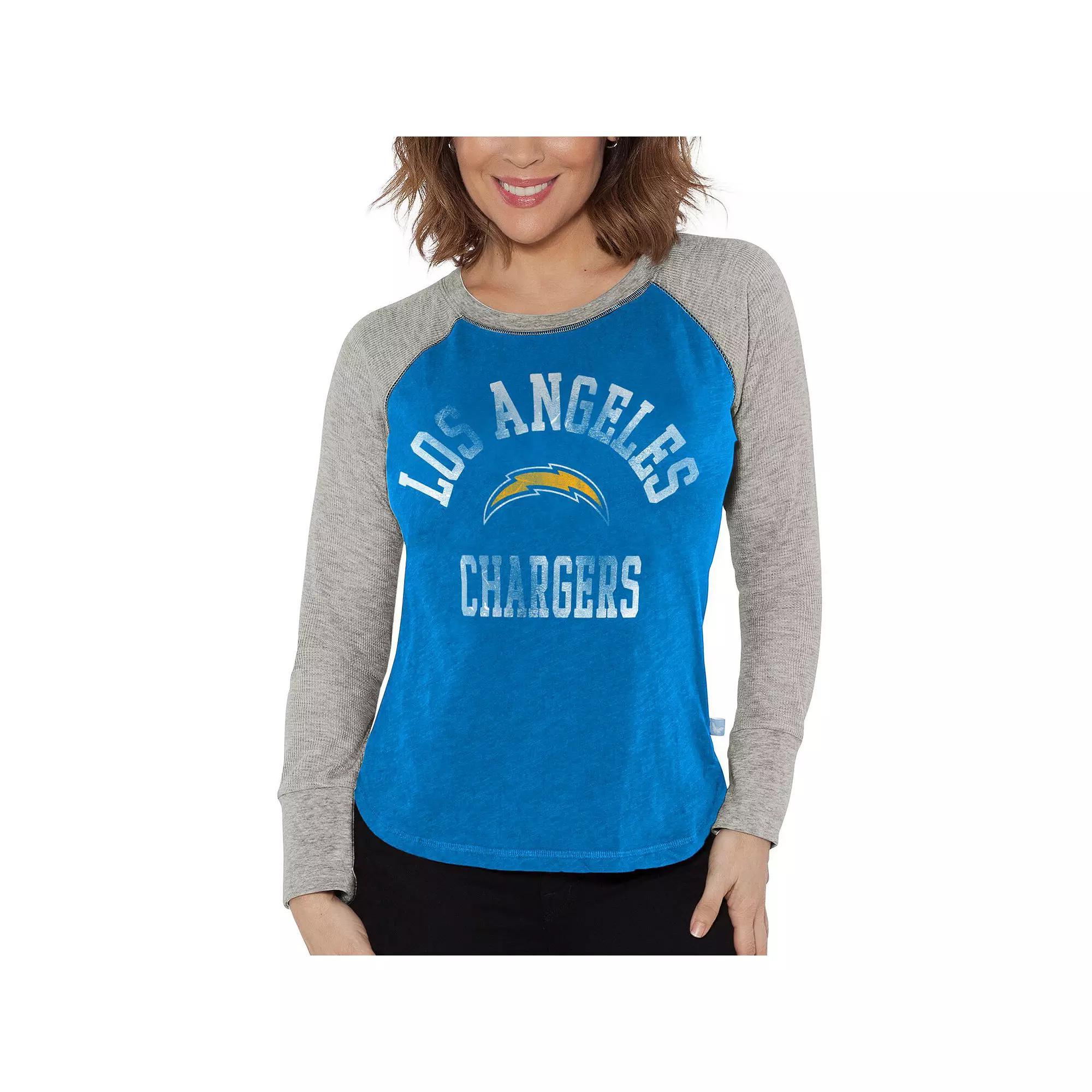 Women's G-III 4Her by Carl Banks Powder Blue/Heather Gray Los Angeles Chargers Waffle Knit Raglan Long Sleeve T-Shirt, Size: Small, Light Product Image