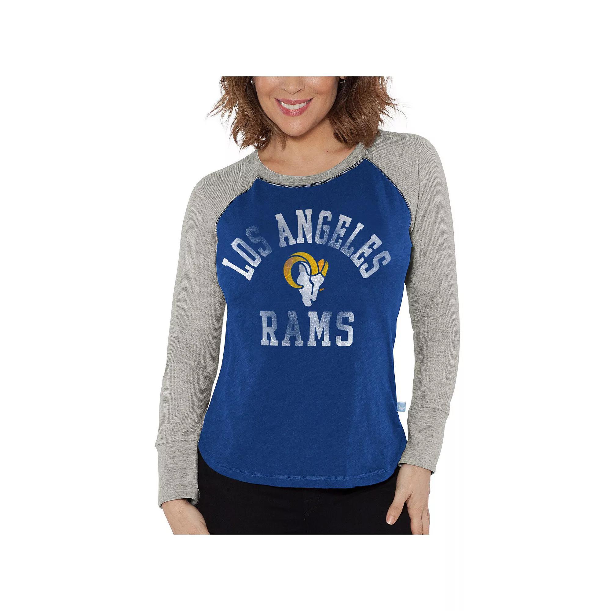 Women's G-III 4Her by Carl Banks Royal/Heather Gray Los Angeles Rams Waffle Knit Raglan Long Sleeve T-Shirt, Size: 2XL, Blue Product Image