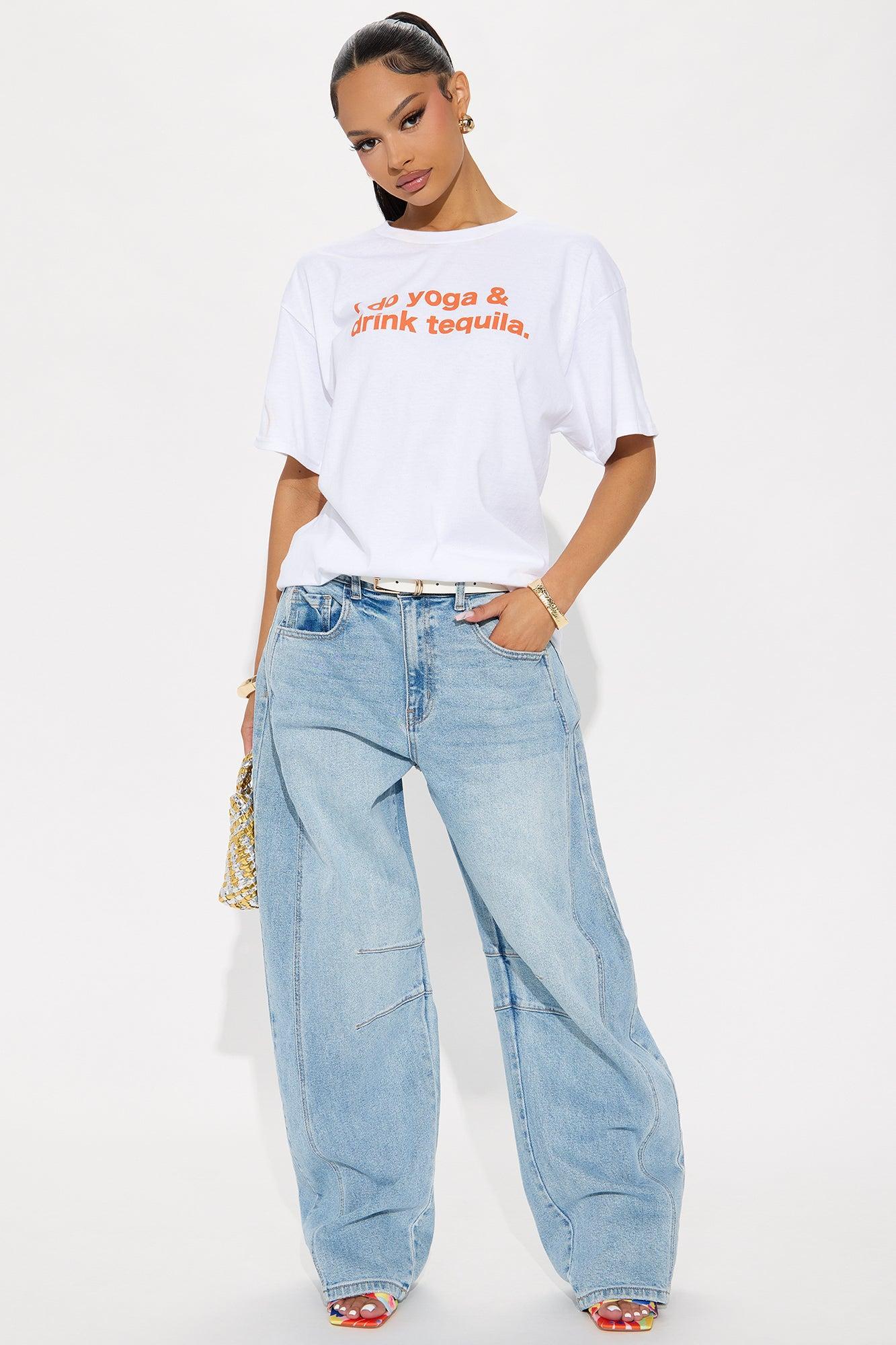 Do Yoga & Drink Tequila Oversized Tee - White Product Image