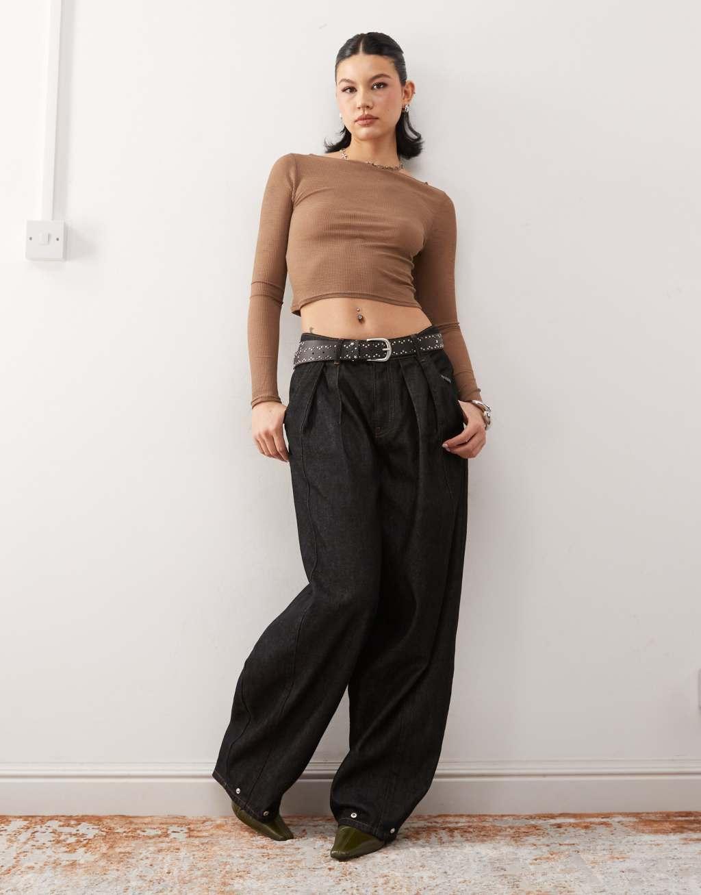 COLLUSION long sleeve top in tan Product Image