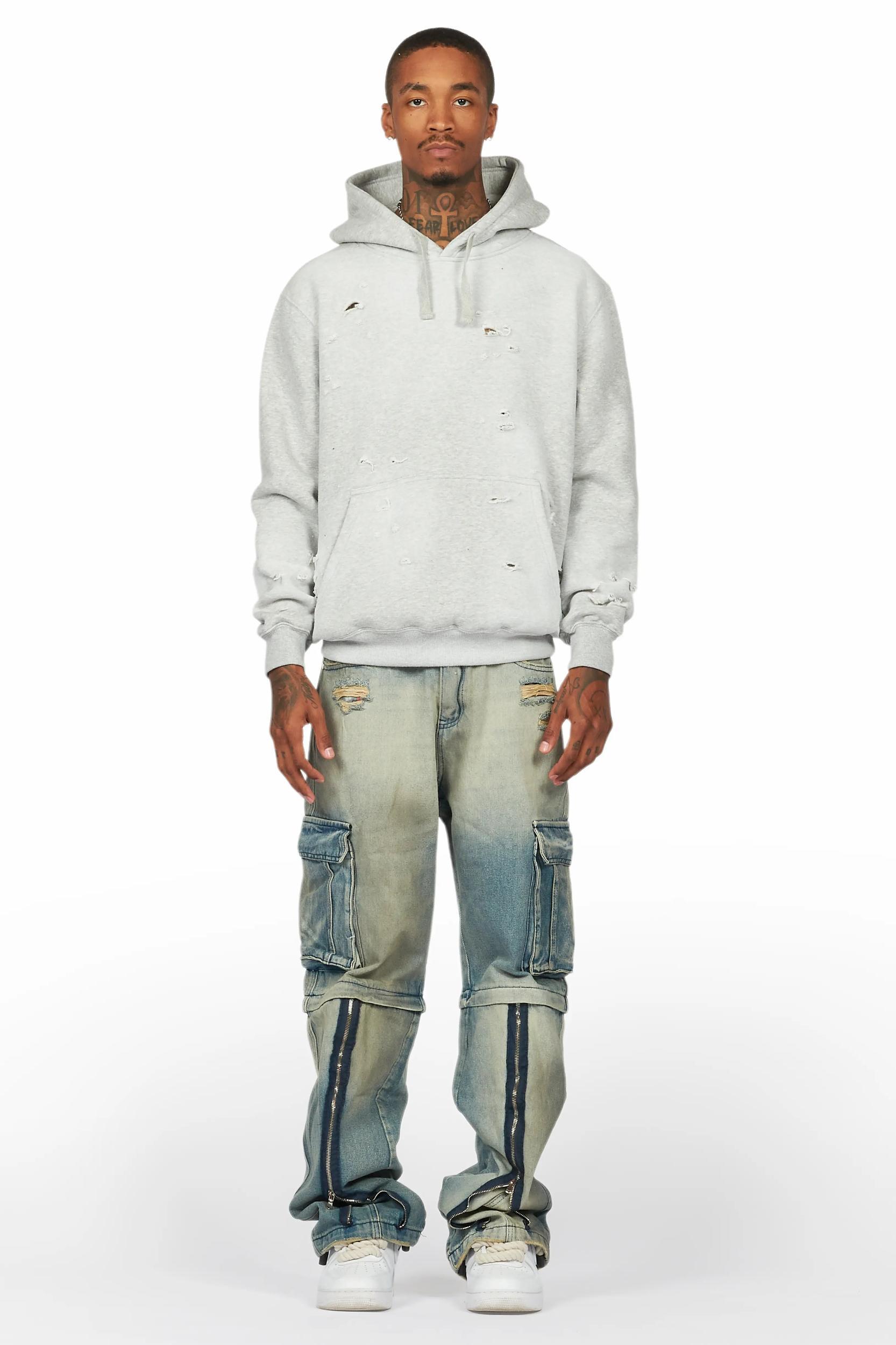 Baki Heather Grey Distressed Hoodie Male Product Image