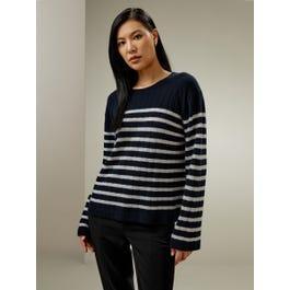 Drop-Shoulder Striped Cashmere Sweater Product Image
