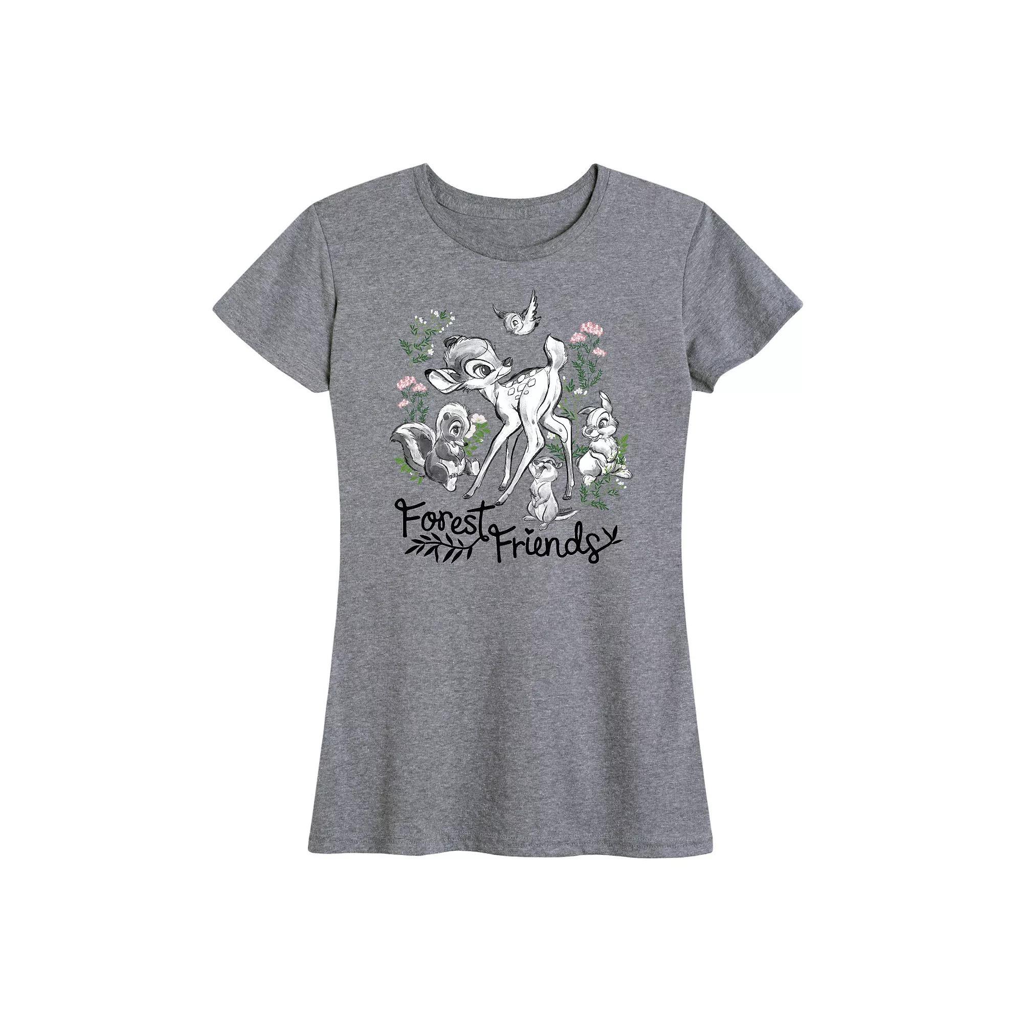 Disneys Bambi Womens Forest Friends Graphic Tee Grey Gray Product Image