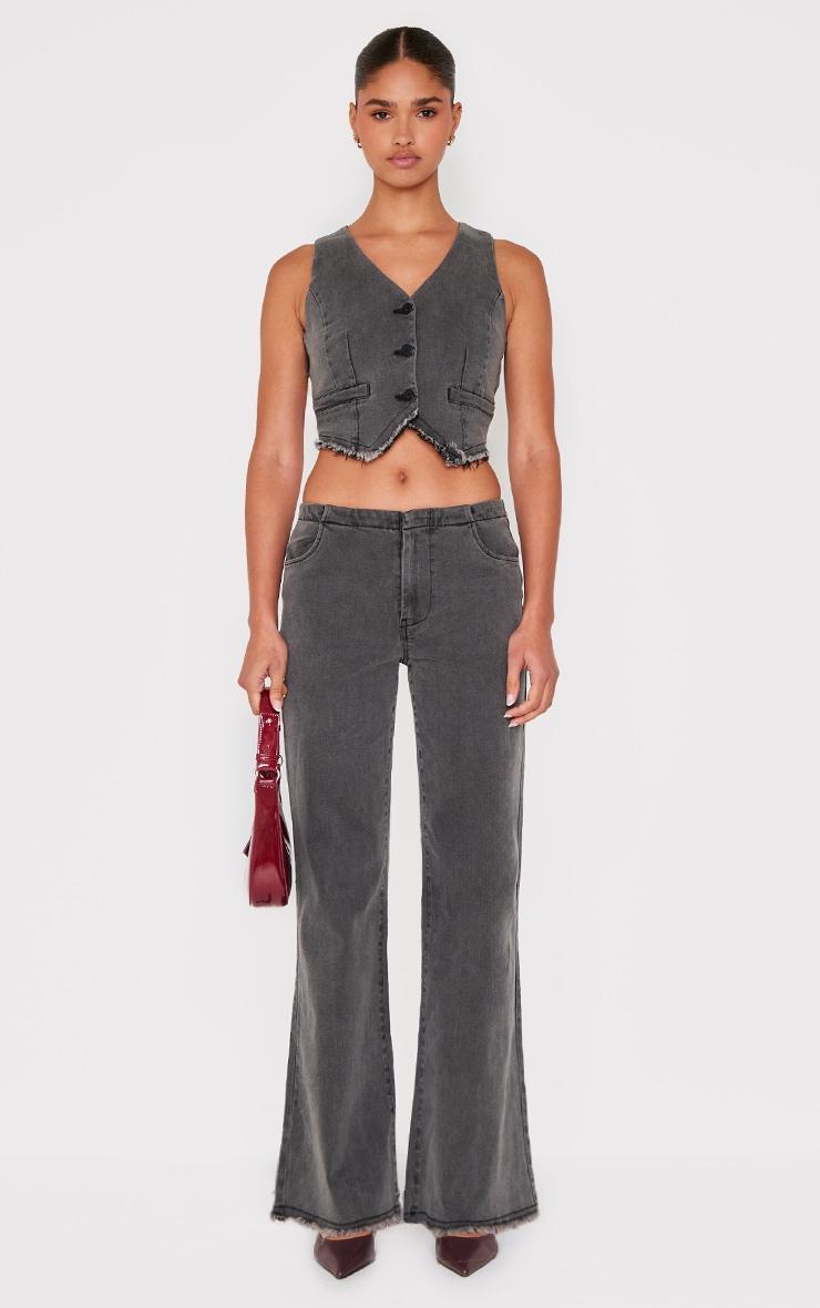 Washed Black Raw Hem Cut Out Back Denim Vest Product Image