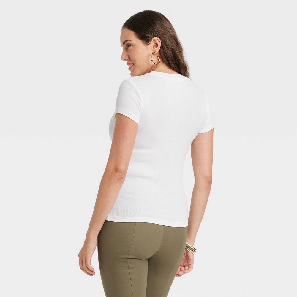 Women's Slim Fit Short Sleeve Ribbed T-Shirt - A New Day™ White 4X: Cotton Modal Blend, Crew Neck Pullover Product Image