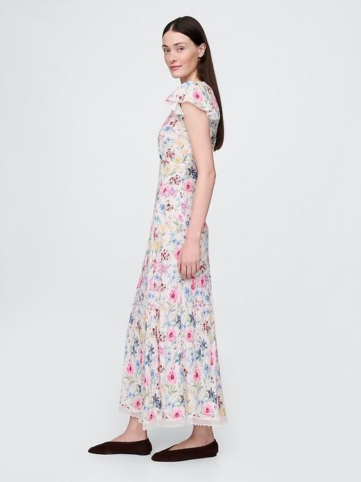Crepe Lace-Trim V-Neck Maxi Dress Product Image