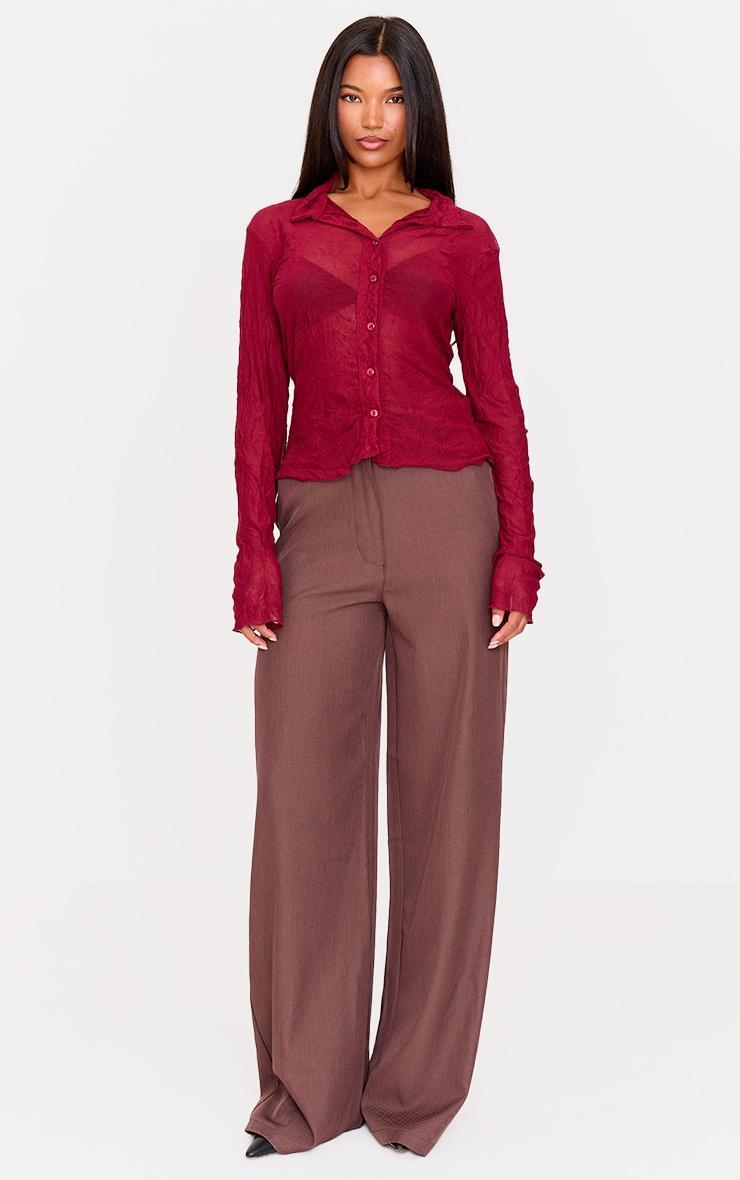 Plum Crushed Mesh Long Sleeve Fitted Shirt Product Image