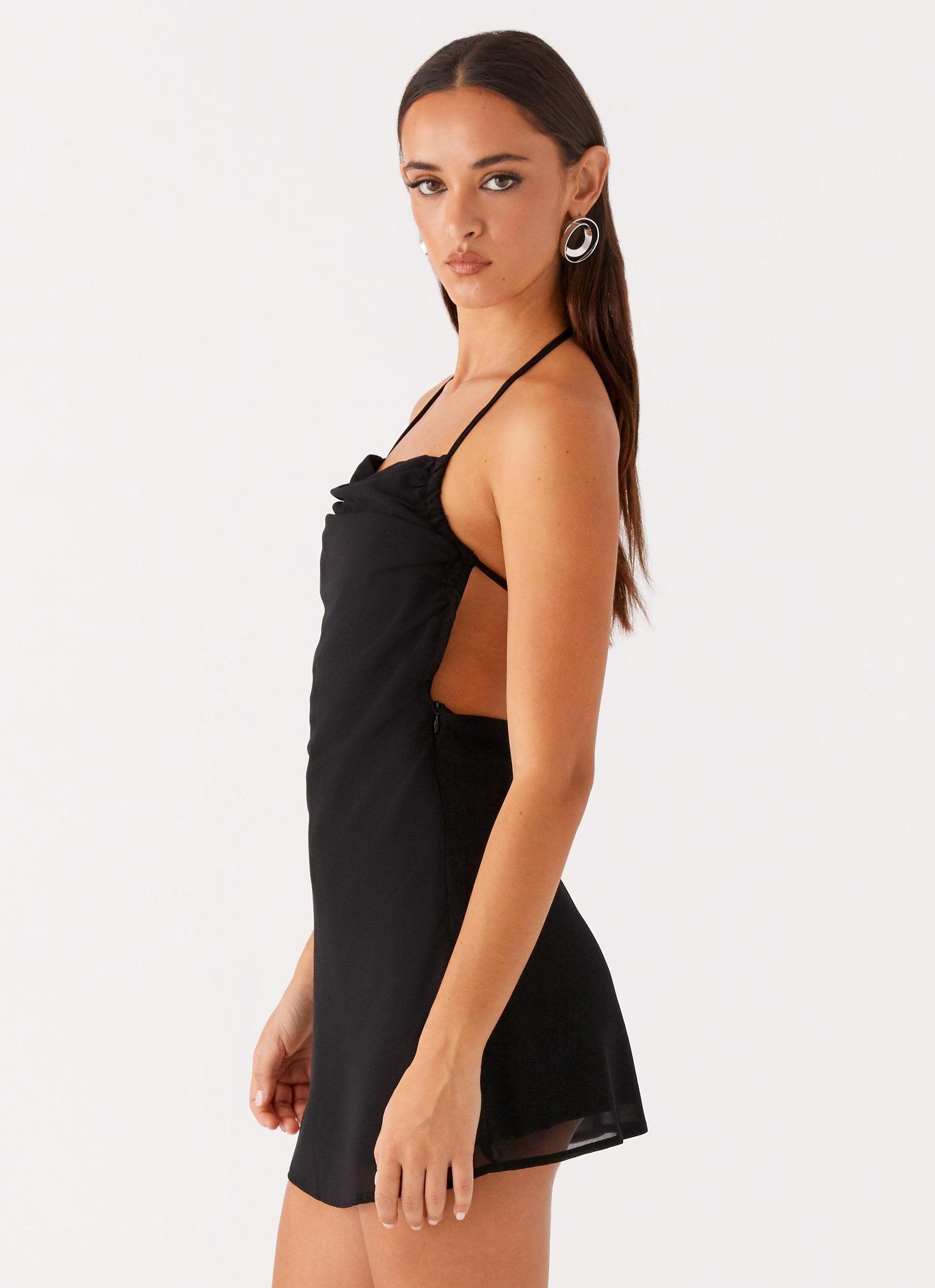 Ines Chiffon Mini Dress - Black Product Image