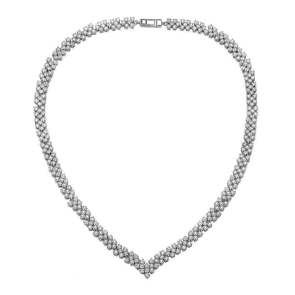 Sterling Silver Cubic Zirconia 3-Row Necklace, Womens White Product Image