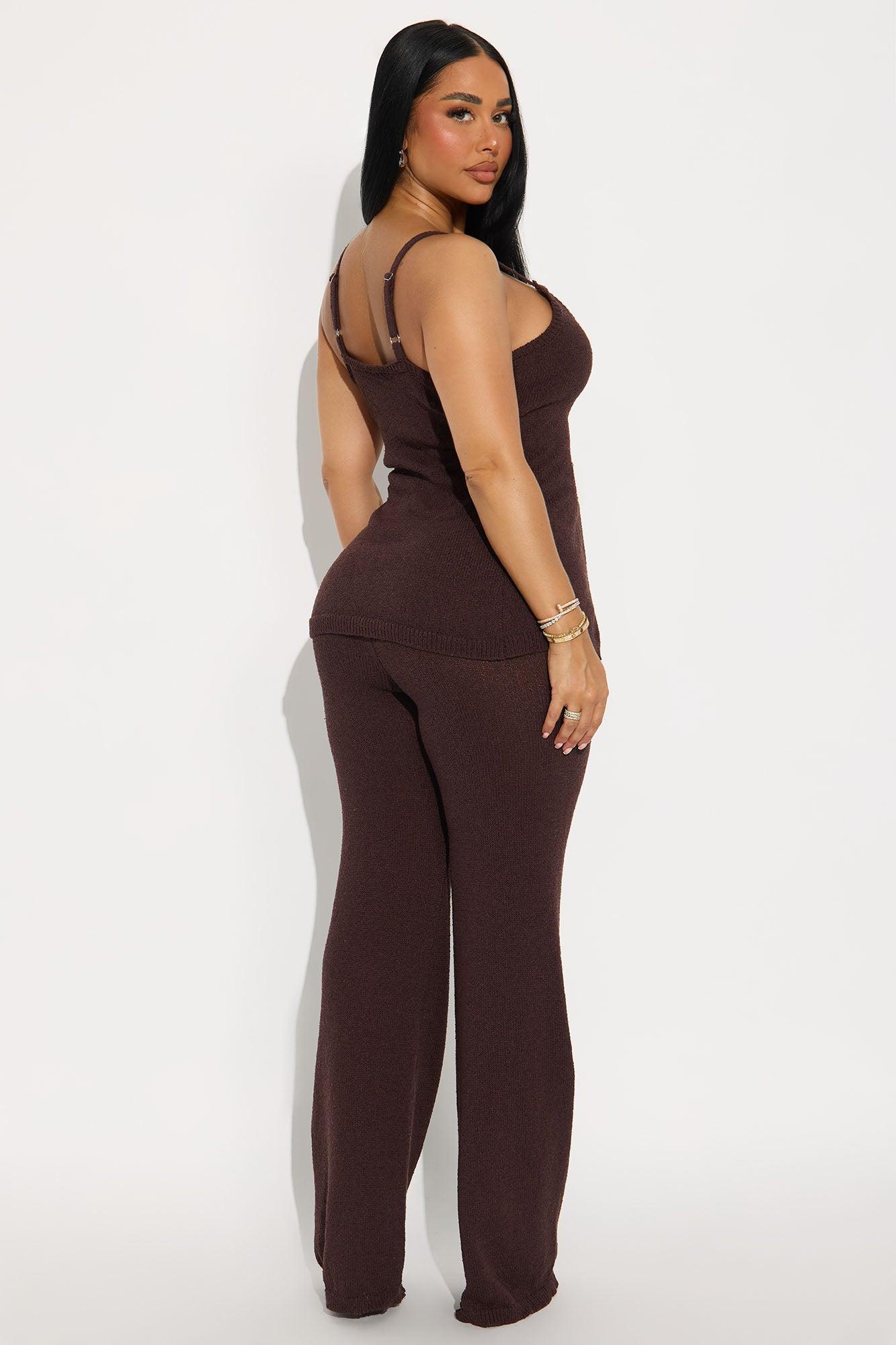 Bella Button Front Knit Pant Set - Chocolate Product Image