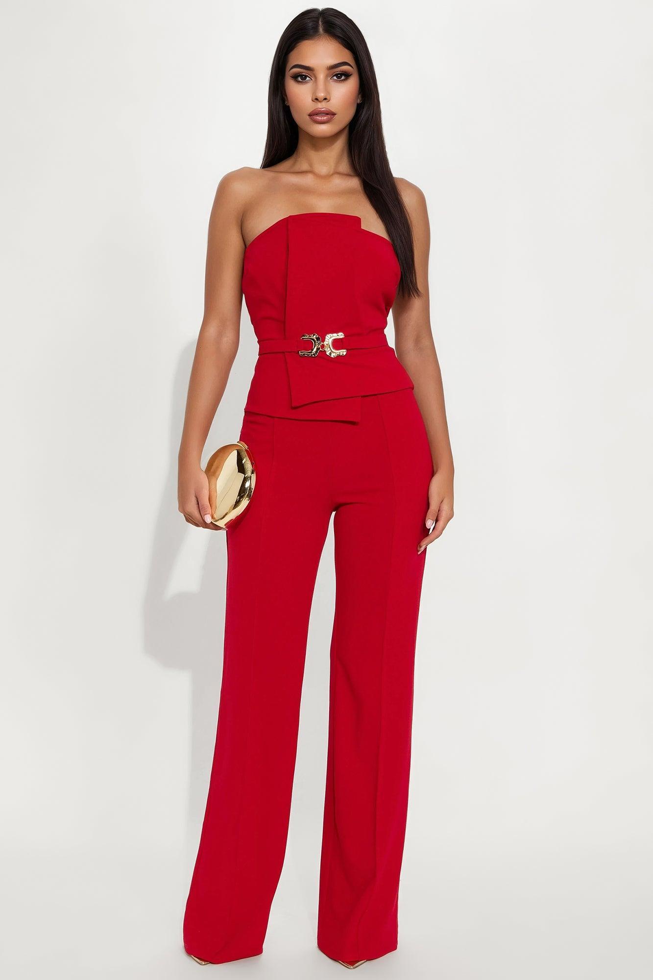 High Profile Wide Leg Jumpsuit - Red Female Product Image