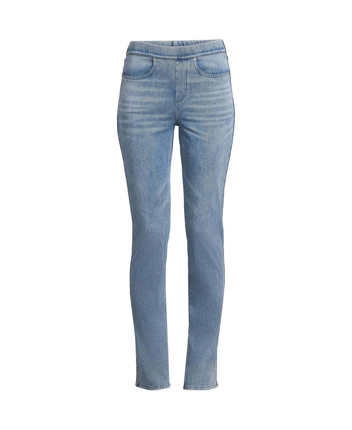 Petite Lands' End Starfish Mid-Rise Pull-On Straight Jeans, Women's, Size: Medium Petite, Medium  Blue Product Image