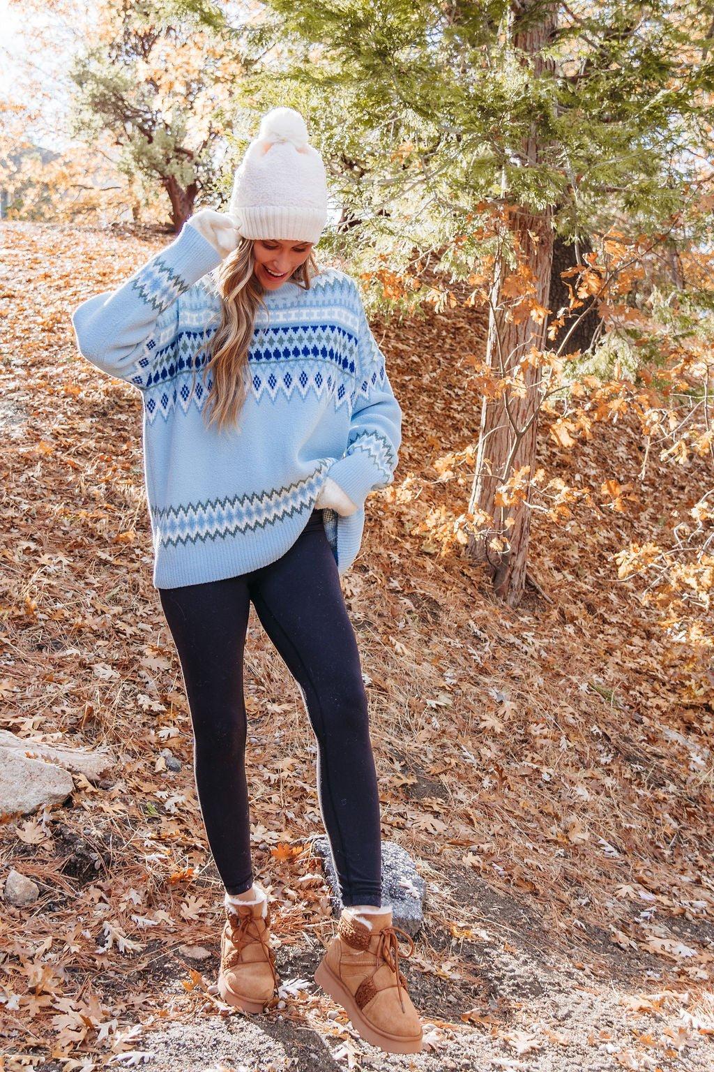 Blue Aztec Print Pullover Sweater - FINAL SALE Product Image