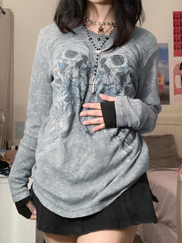 Cross Skull Printed Long Sleeve Top Product Image