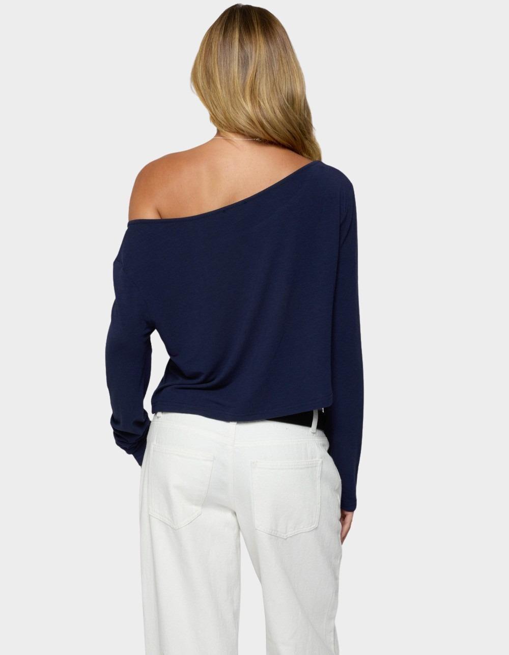 EDIKTED LA Babe Off Shoulder Top - NAVY Product Image