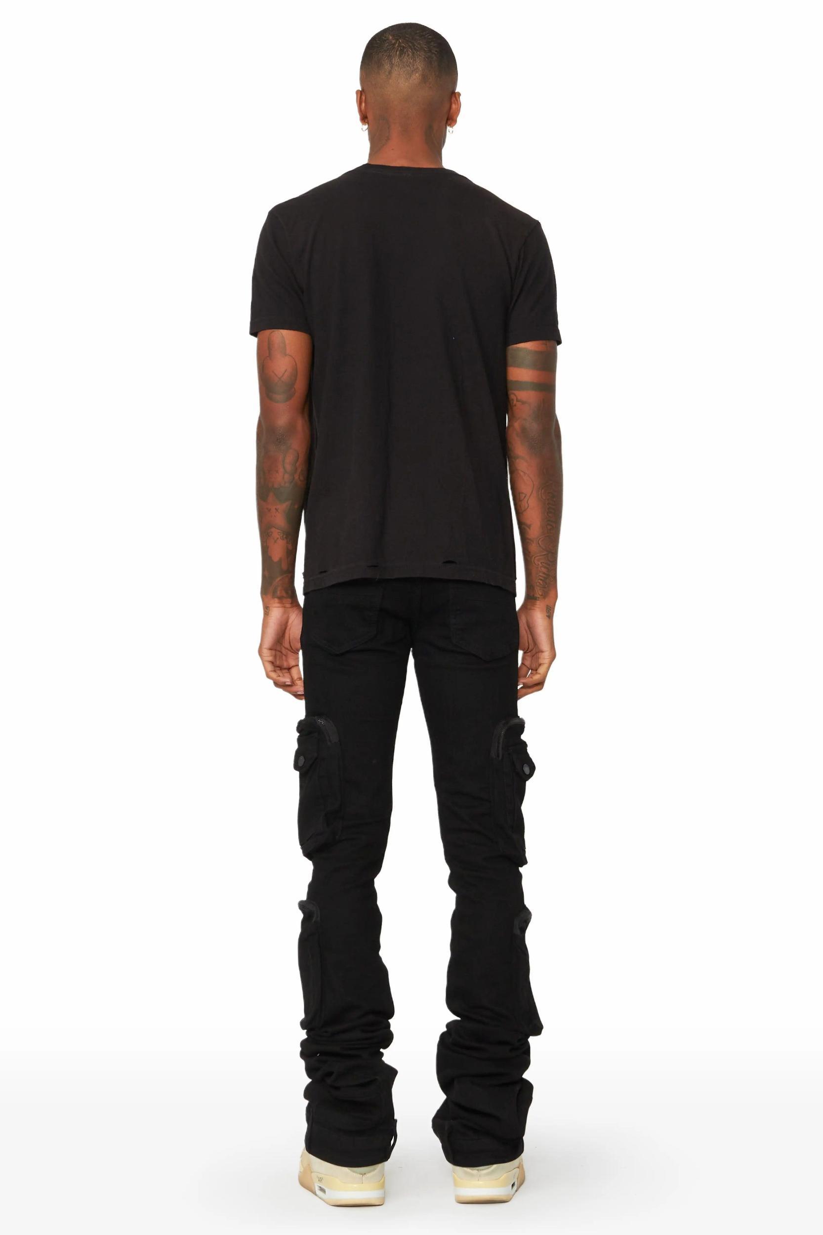 Simon Jet Black Super Stacked Flare Jean Male Product Image