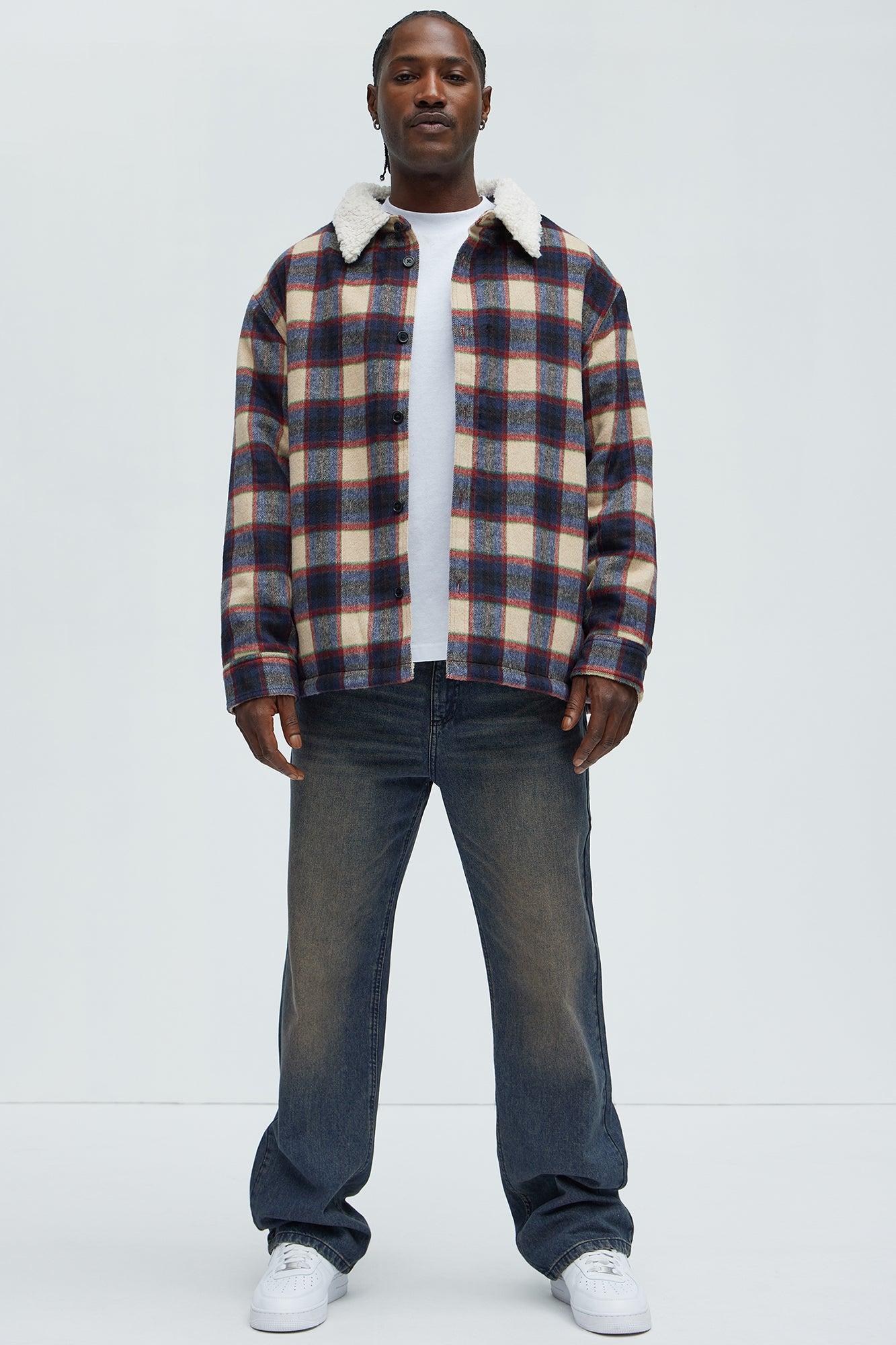 Sherpa Flannel Shacket - Red/combo Product Image