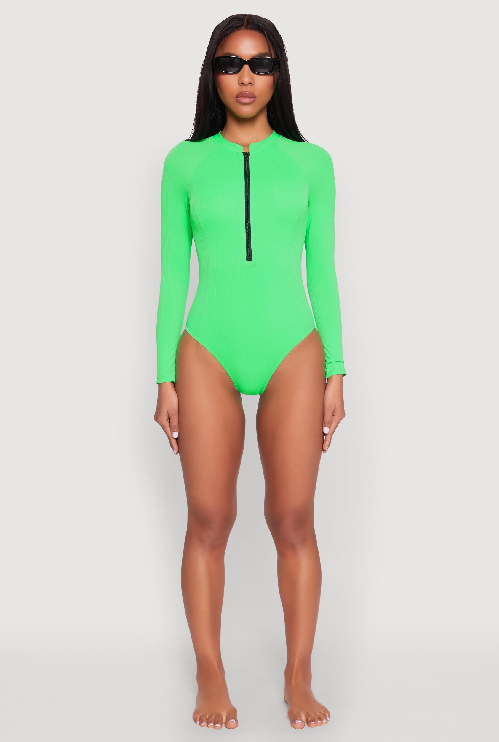 Womens Zip Front Rash Guard One Piece Swimsuit Product Image