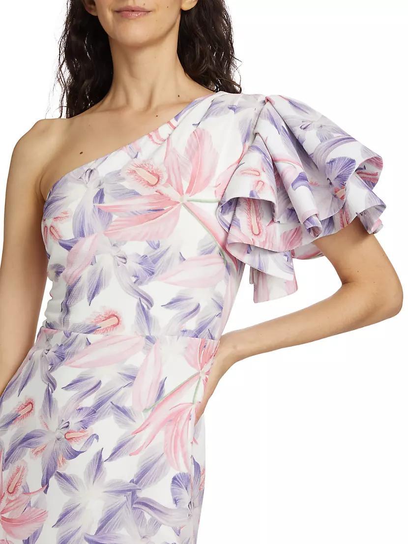 Corocora Ruffled Floral One-Shoulder Maxi Dress Product Image
