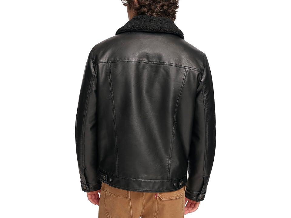 Men's Levi's® Faux Leather Sherpa Collar Trucker Jacket, Size: Large, Black Product Image