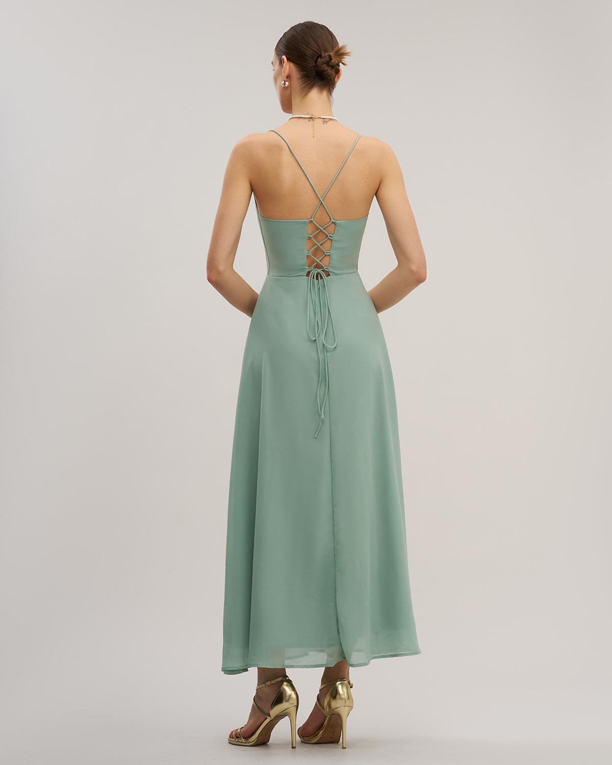 Green Slit Slip Maxi Dress Product Image