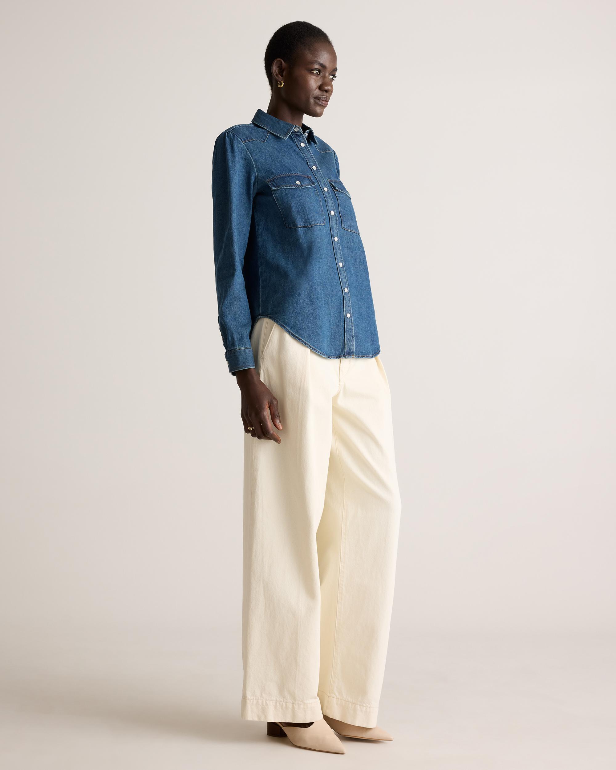 Quince | Women's Distressed Denim Western Shirt Cotton Product Image