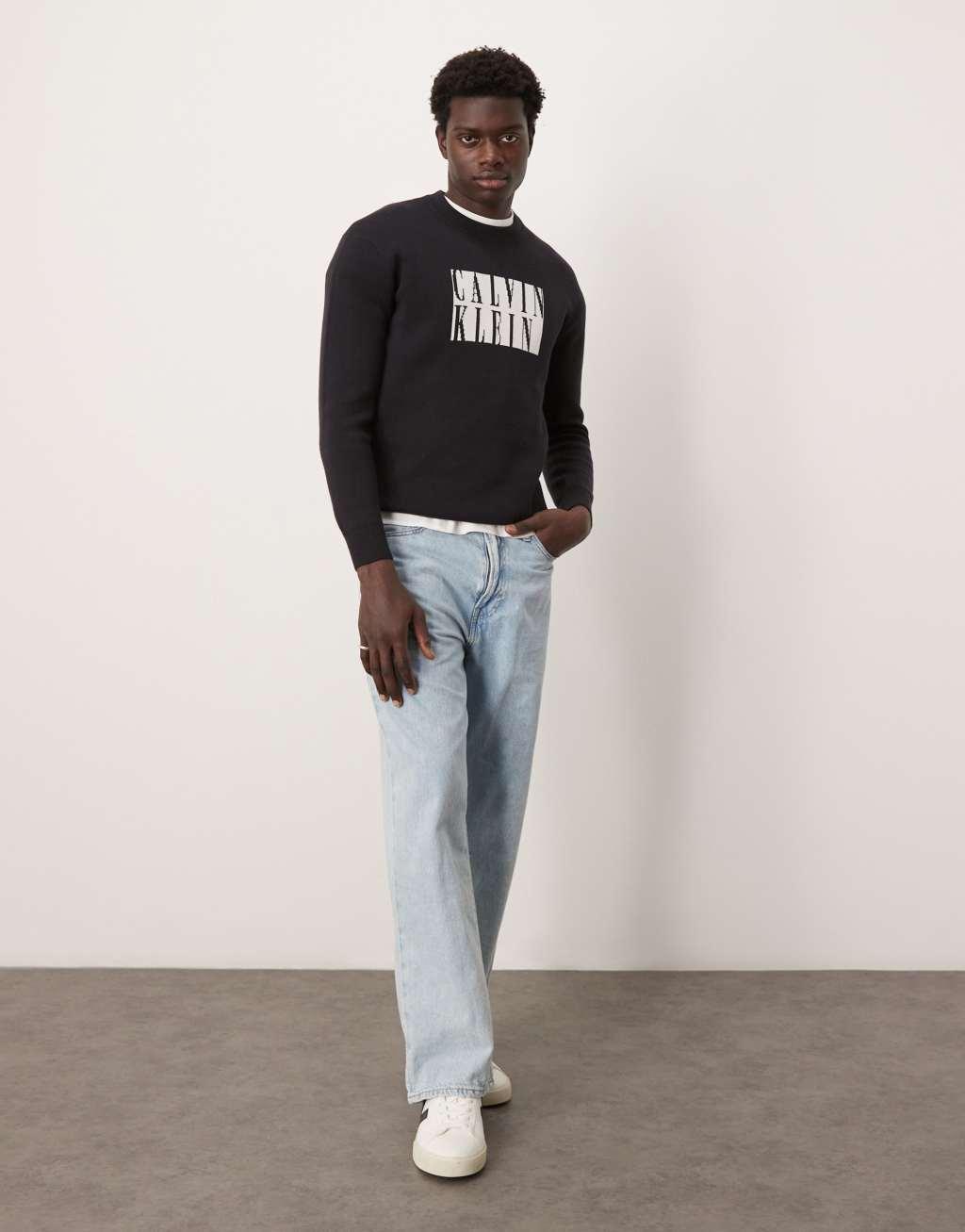 Calvin Klein Jeans box logo knit sweater in black Product Image