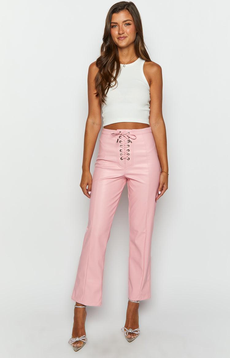 Elevate Pink PU Leather Pants Product Image