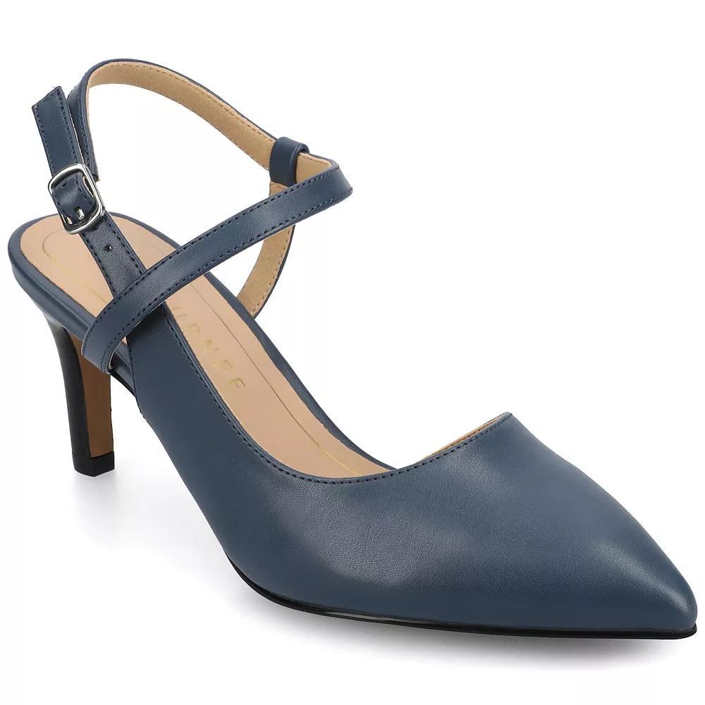 Journee Womens Crossover Ankle Strap Pointed Toe Pumps Blue Product Image