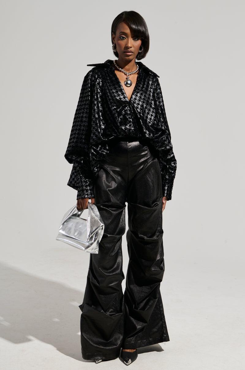 BADDEST OF EM ALL HOUNDSTOOTH FAUX LEATHER BLOUSE Product Image
