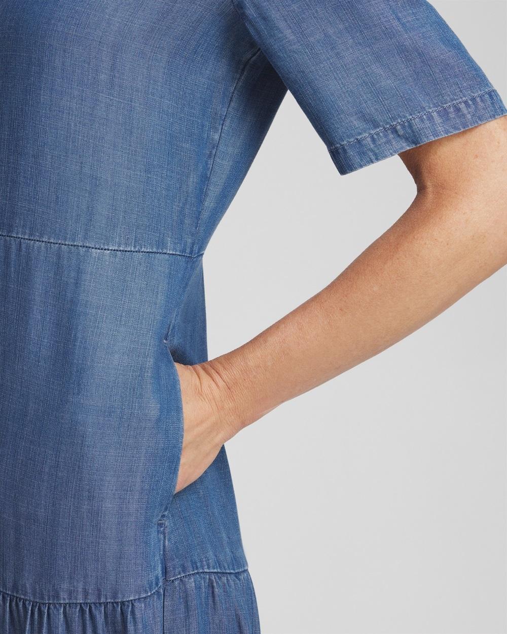 Faux Denim Tiered Shirt Dress Product Image