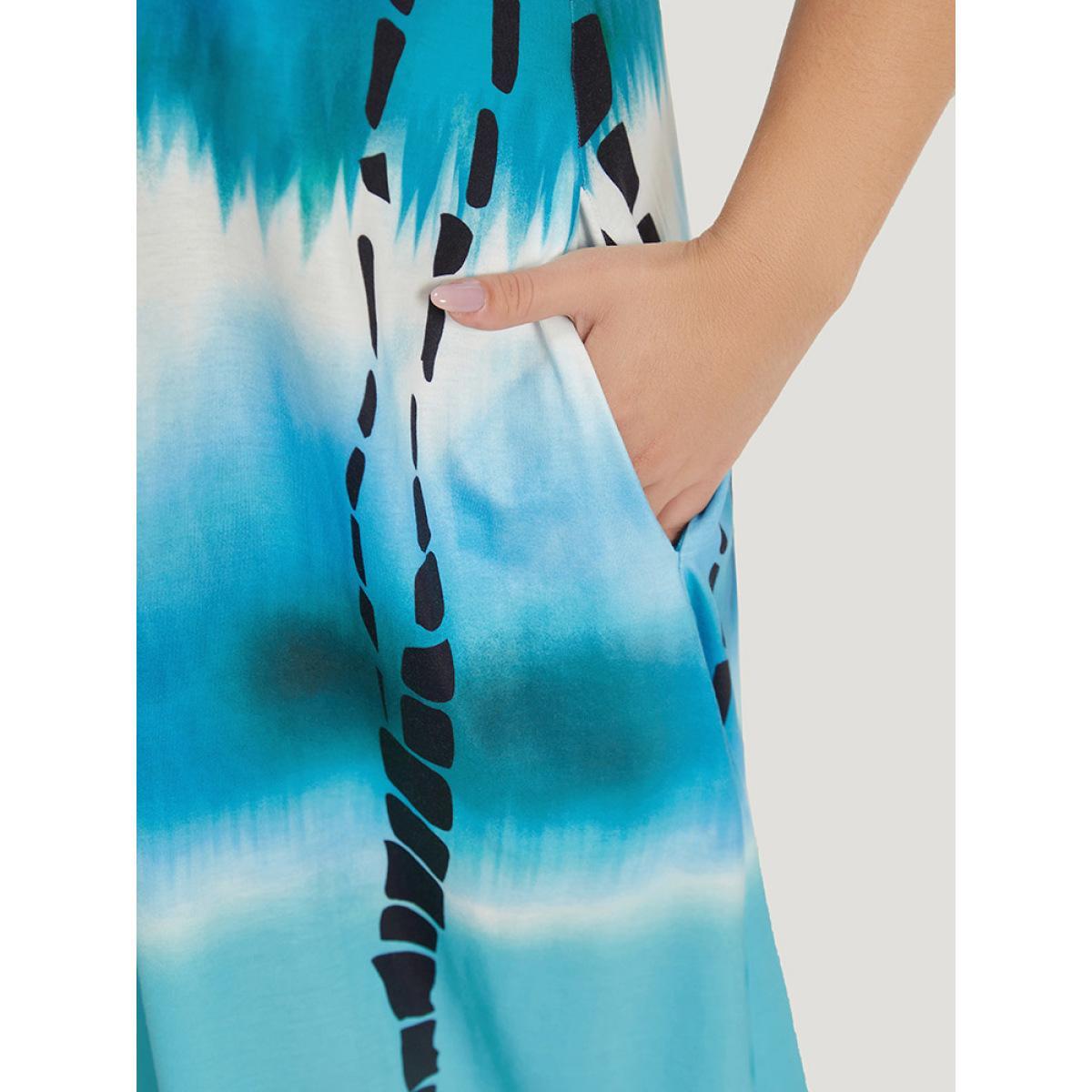 Plus Size Ombre Tie Dye Pocket Cami Dress Cerulean Women Casual Adjustable Straps Spaghetti Strap Sleeveless Curvy Midi Dress BloomChic 14-16/1X Product Image